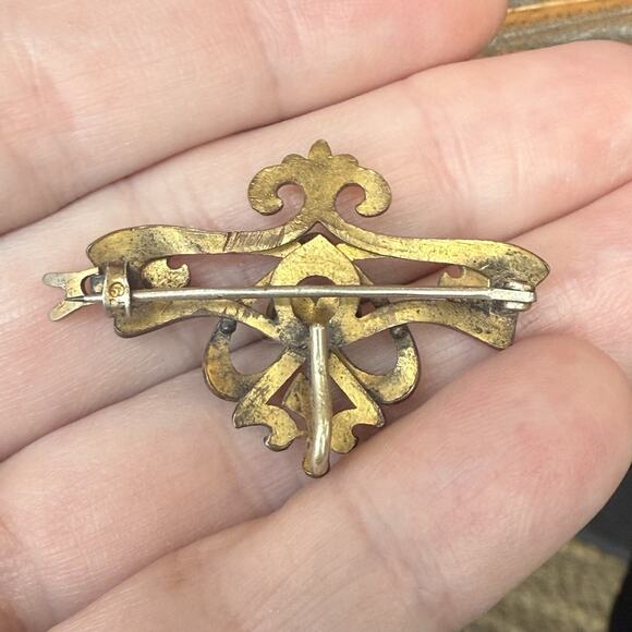 Antique Victorian Signed C.T. Gold Filled Fleur De Lis Floral Watch Pin Brooch - Picture 2 of 7